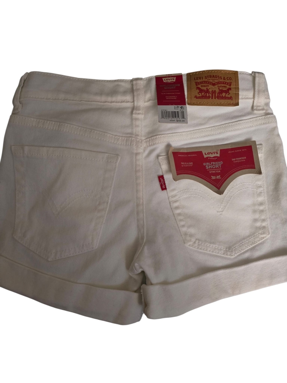 Levi's Cream Embroidered Floral Cuffed Jean Shorts - Picture 2 of 6